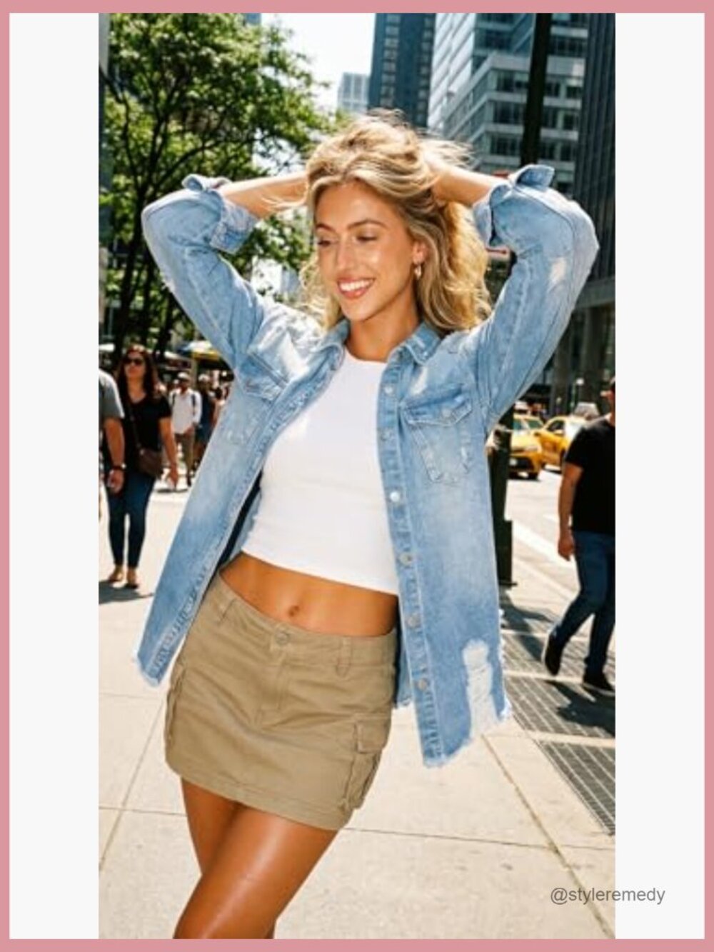 Oversized Denim Jacket Long Sleeve Distressed Button Front - Picture 6 of 7